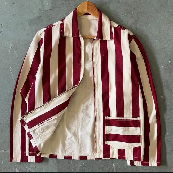 Vintage 1980s Striped Zip Up Jacket Men's Size M Red White 21x25.5 Boxy - Picture 2 of 8